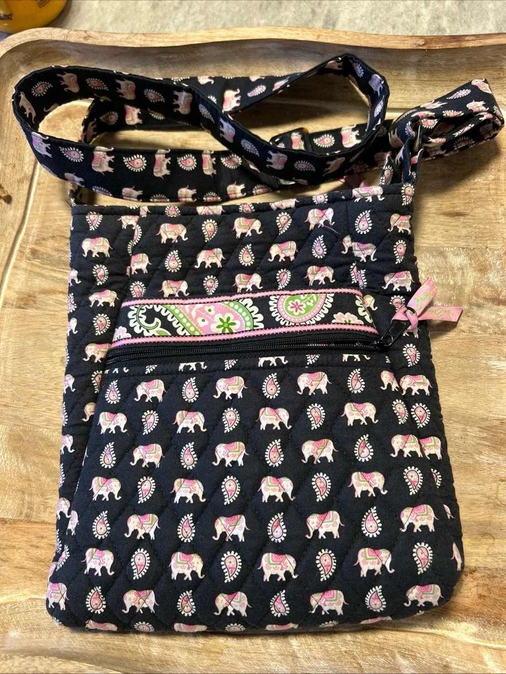 Vera Bradley Black Crossbody with Pink Paisley Elephant Print